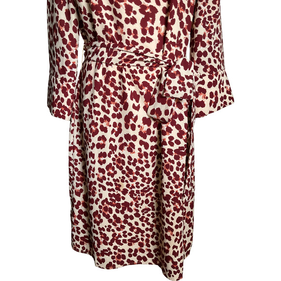 H&M Women's Dress Size 8 Soft Leopard Print 3/4 Sleeve Tie Waist Cream Red - Picture 11 of 13